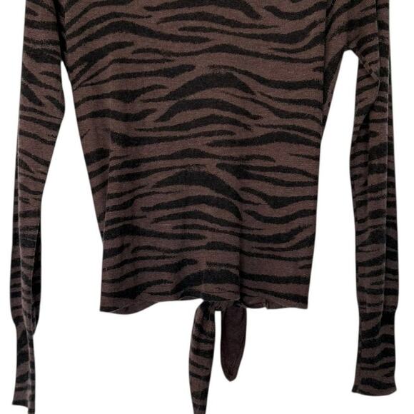 Olivaceous Crew Neck Long Sleeve Shirt Zebra Print Size Medium Brown & Black - Picture 6 of 11